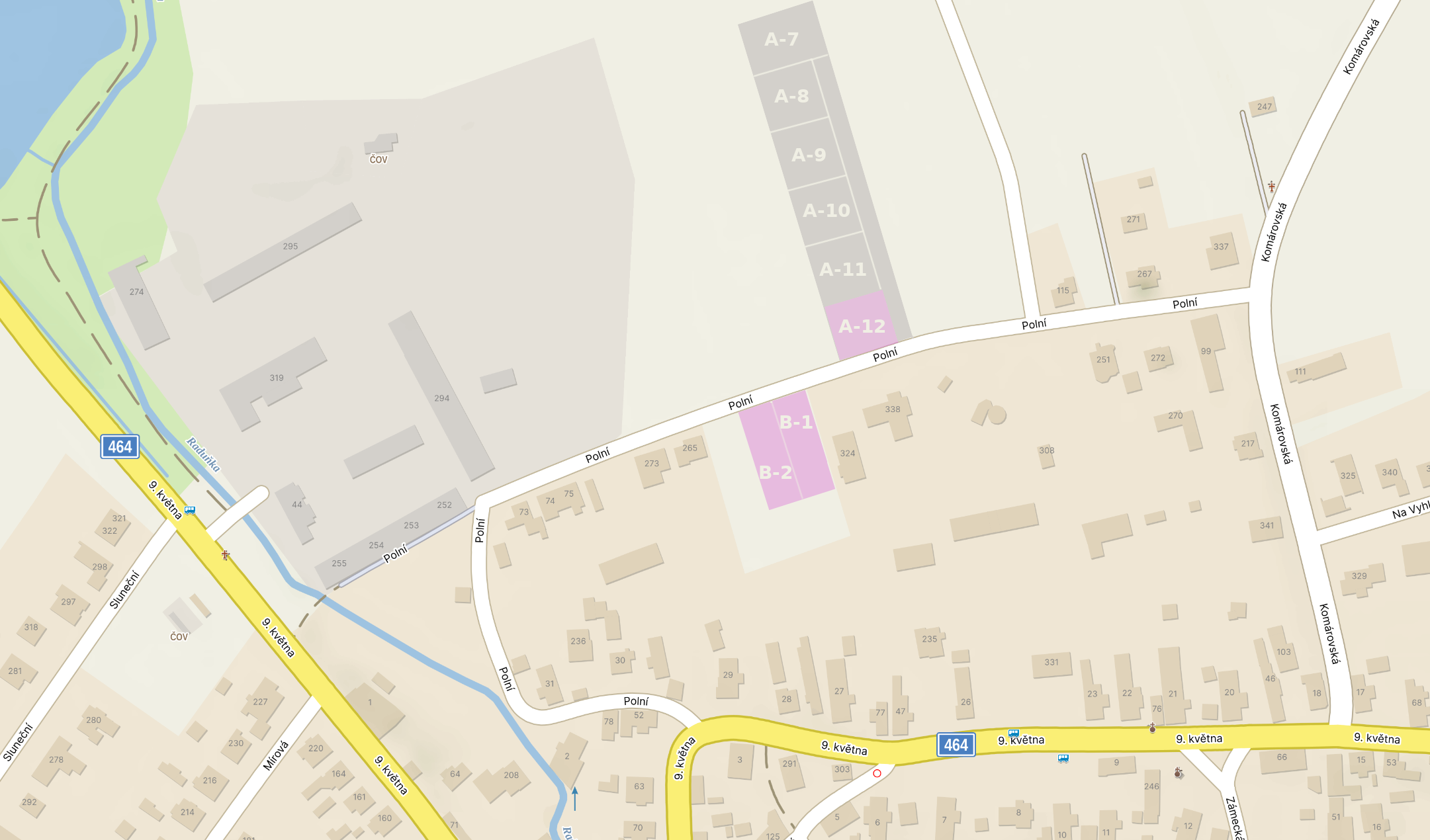 Mapa stavebních pozemků v Raduni